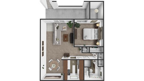 Floor plan for 1 bed, 1 bath, 750 sqft